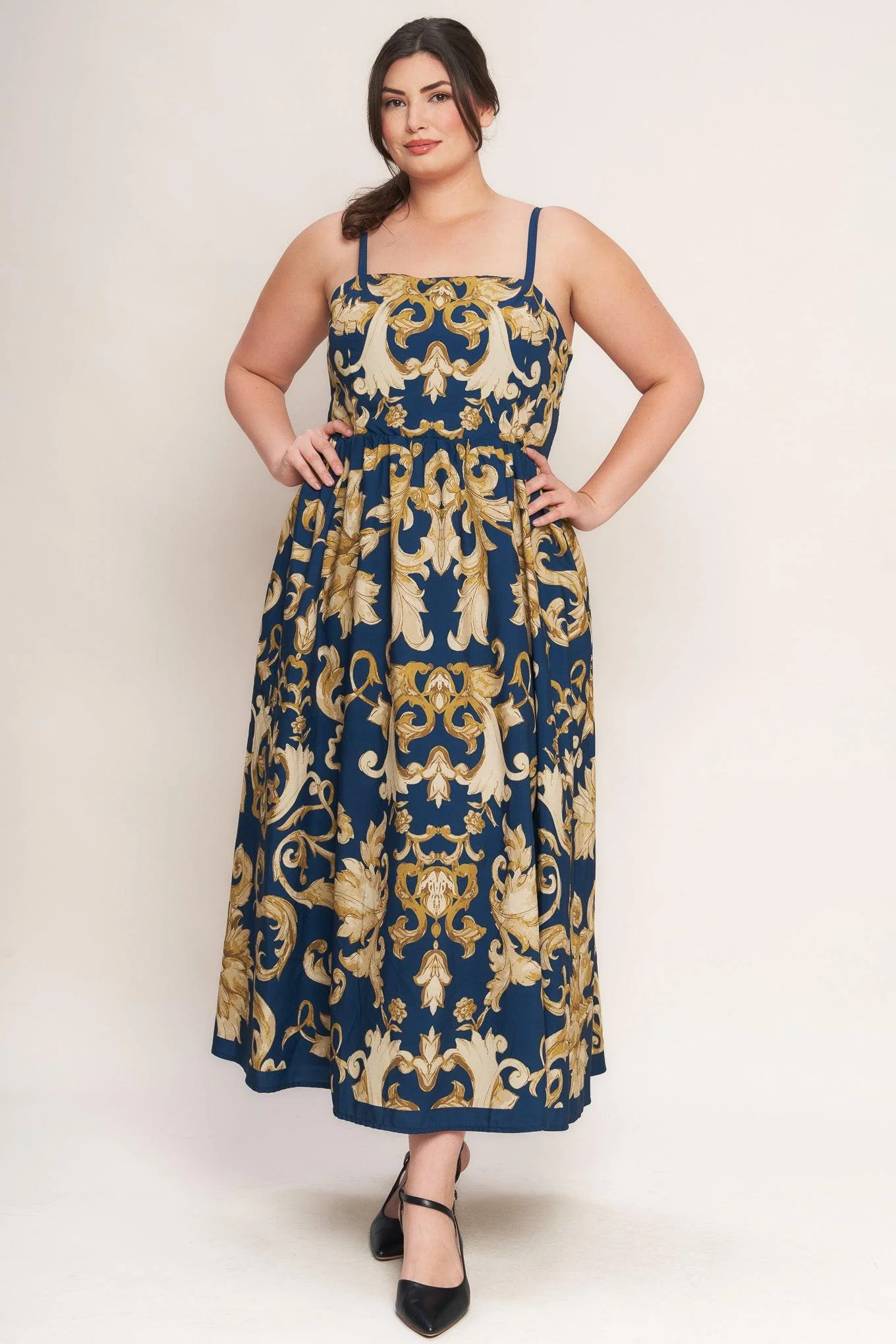 Imperial Bloom Blue Woven Midi Dress - Image 8