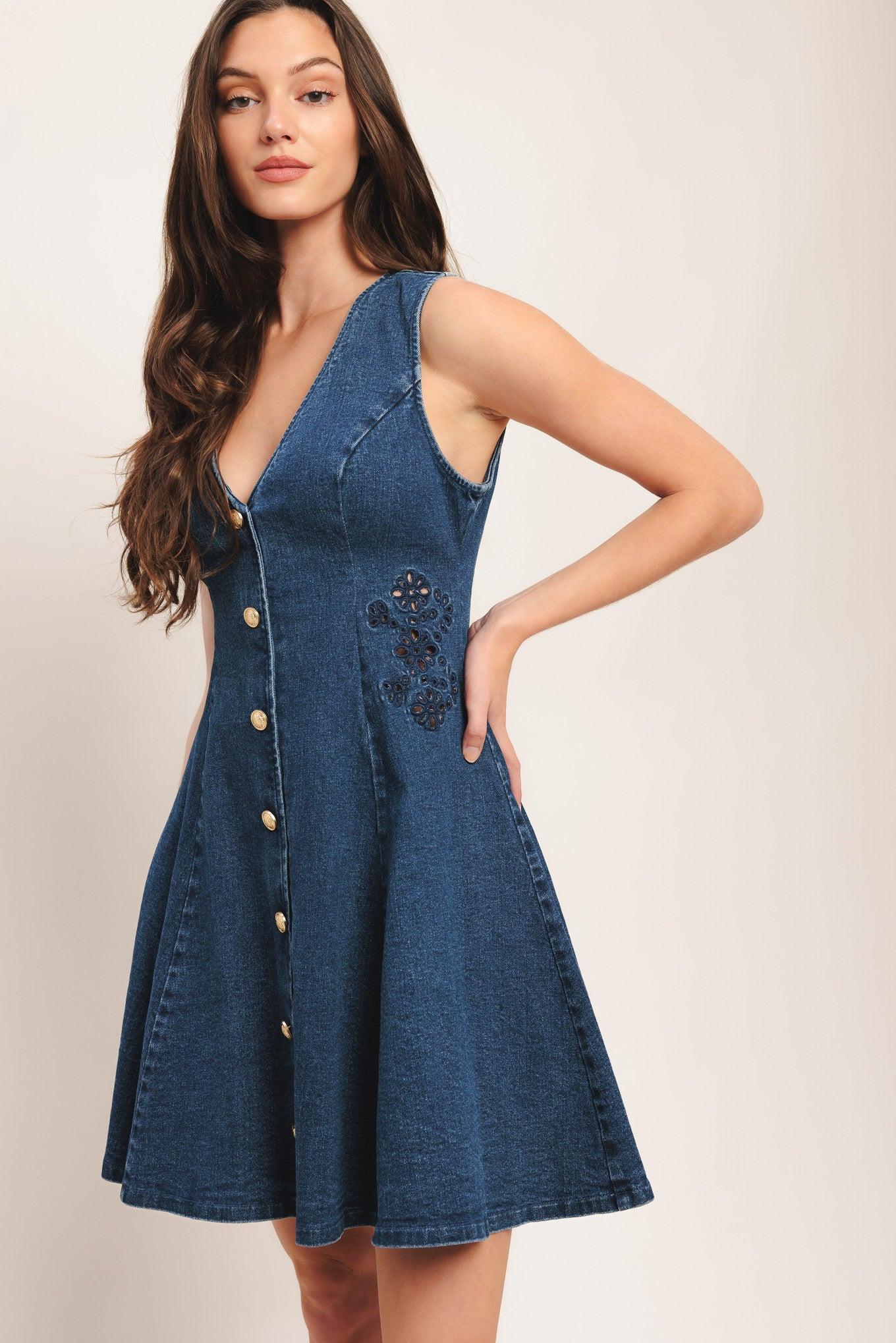 Indigo Flare Denim Mini Dress - Image 6