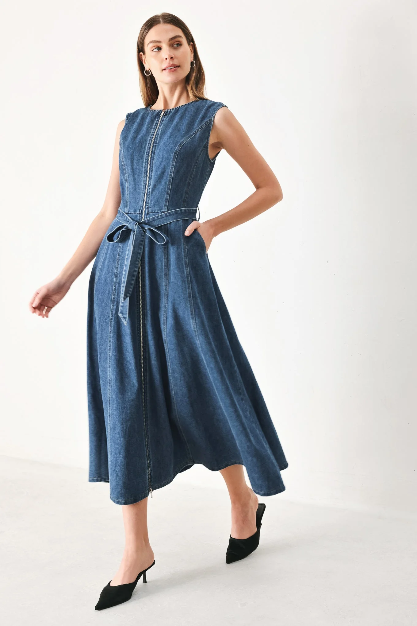Indigo Silhouette Denim Midi Dress - Image 3