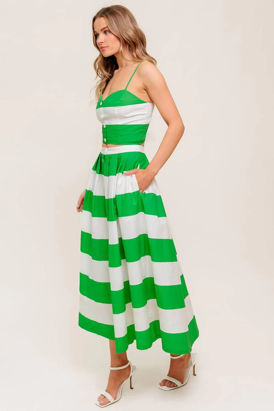 Infinite Flare Green Woven Top and Skirt Set - Image 6