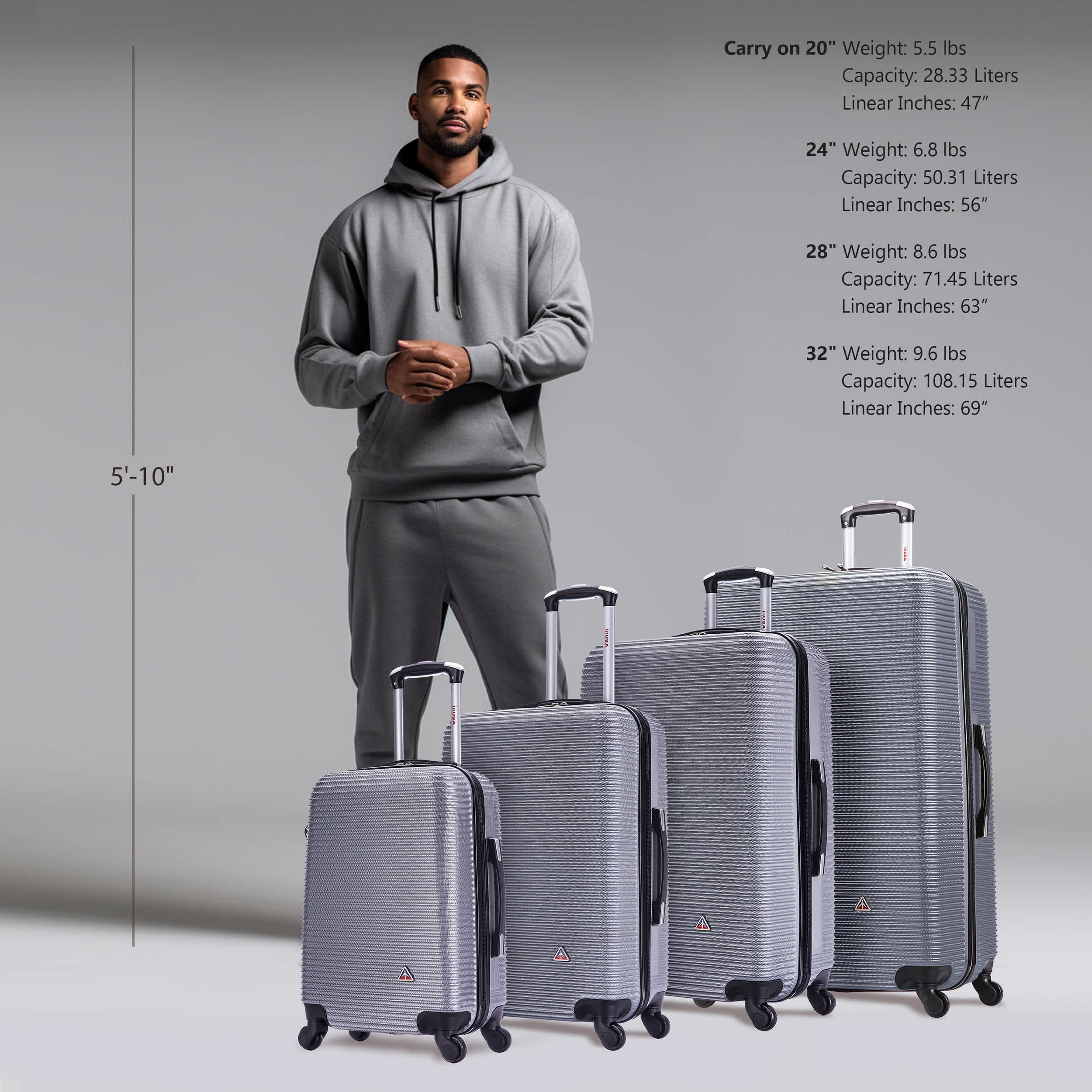 InUSA Unisex Royal Lightweight Hardside Spinner Luggage 4-Piece Set 20"/24"/28"/32" Inch - Image 13