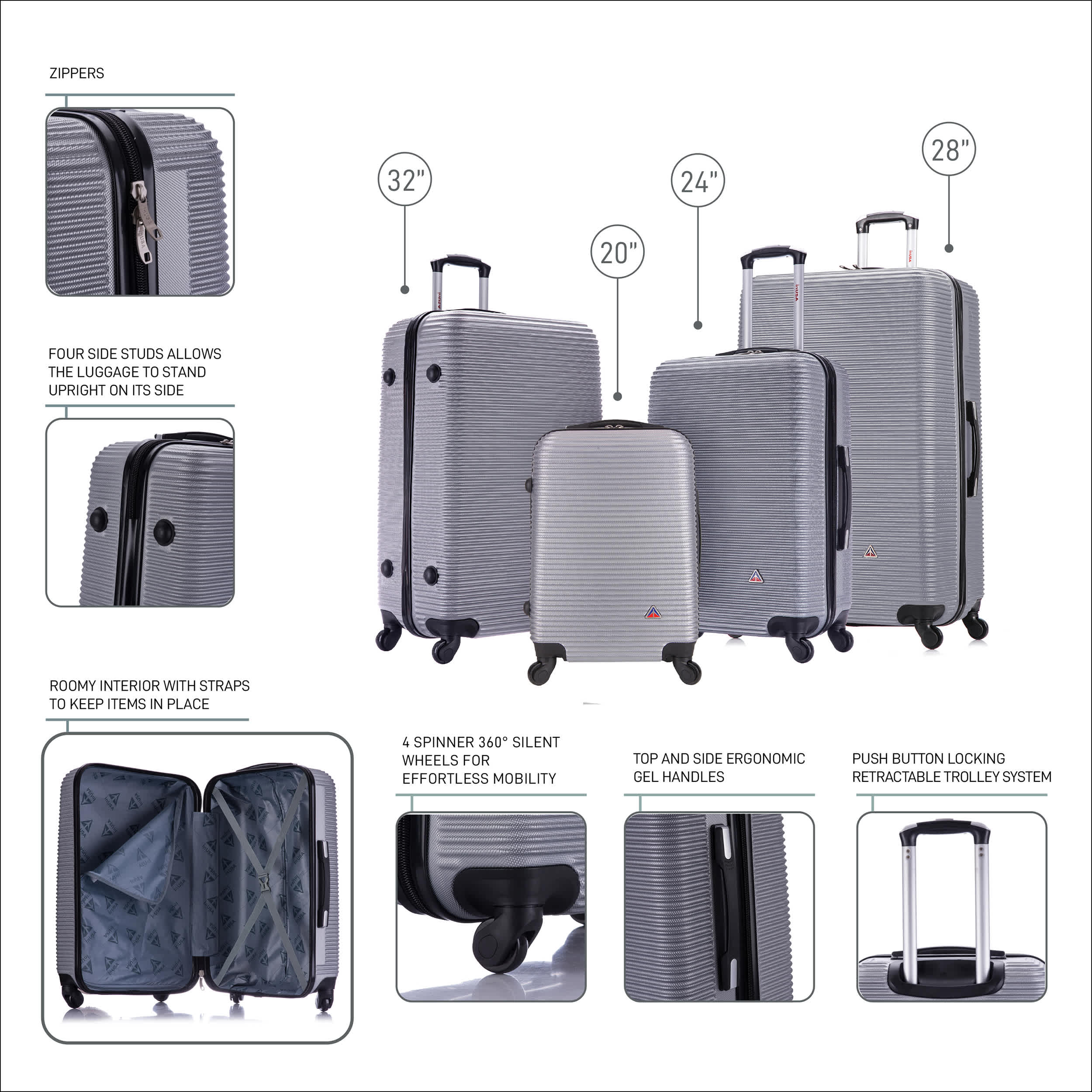 InUSA Unisex Royal Lightweight Hardside Spinner Luggage 4-Piece Set 20"/24"/28"/32" Inch - Image 14