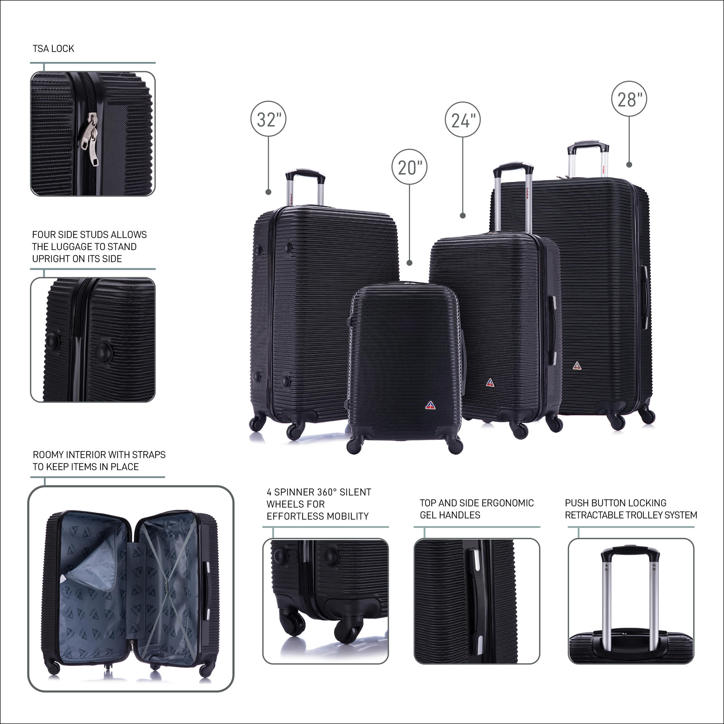 InUSA Unisex Royal Lightweight Hardside Spinner Luggage 4-Piece Set 20"/24"/28"/32" Inch - Image 24