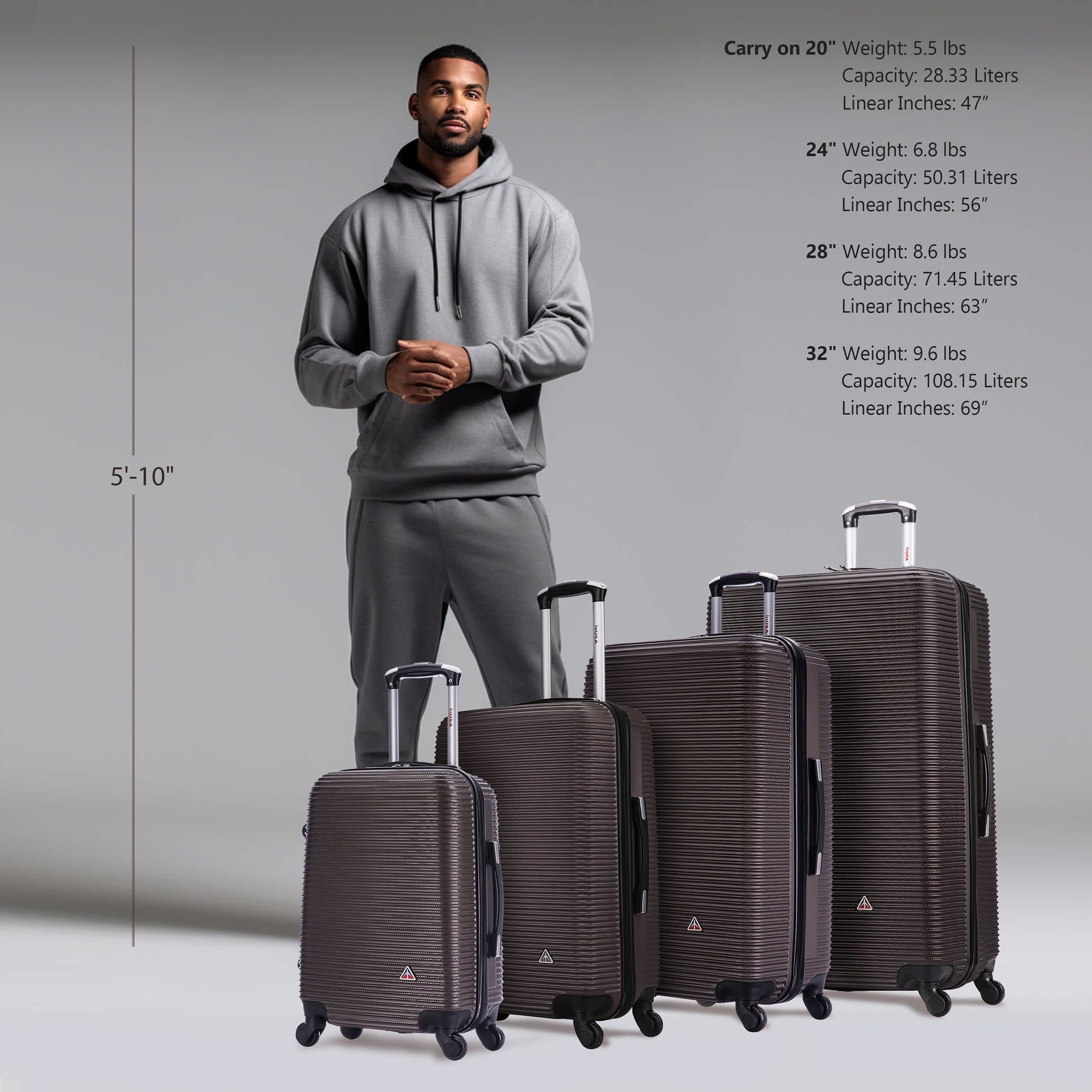 InUSA Unisex Royal Lightweight Hardside Spinner Luggage 4-Piece Set 20"/24"/28"/32" Inch - Image 33