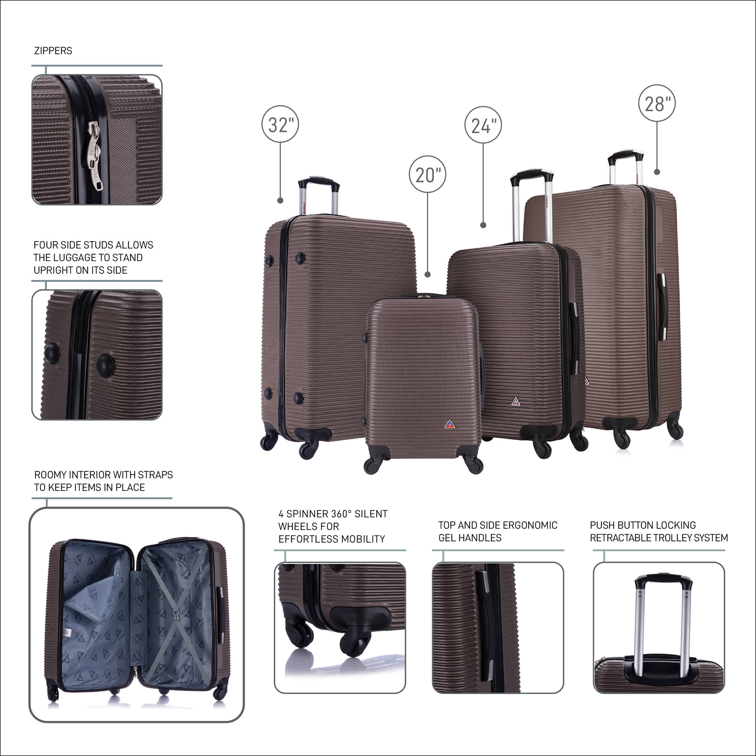 InUSA Unisex Royal Lightweight Hardside Spinner Luggage 4-Piece Set 20"/24"/28"/32" Inch - Image 34