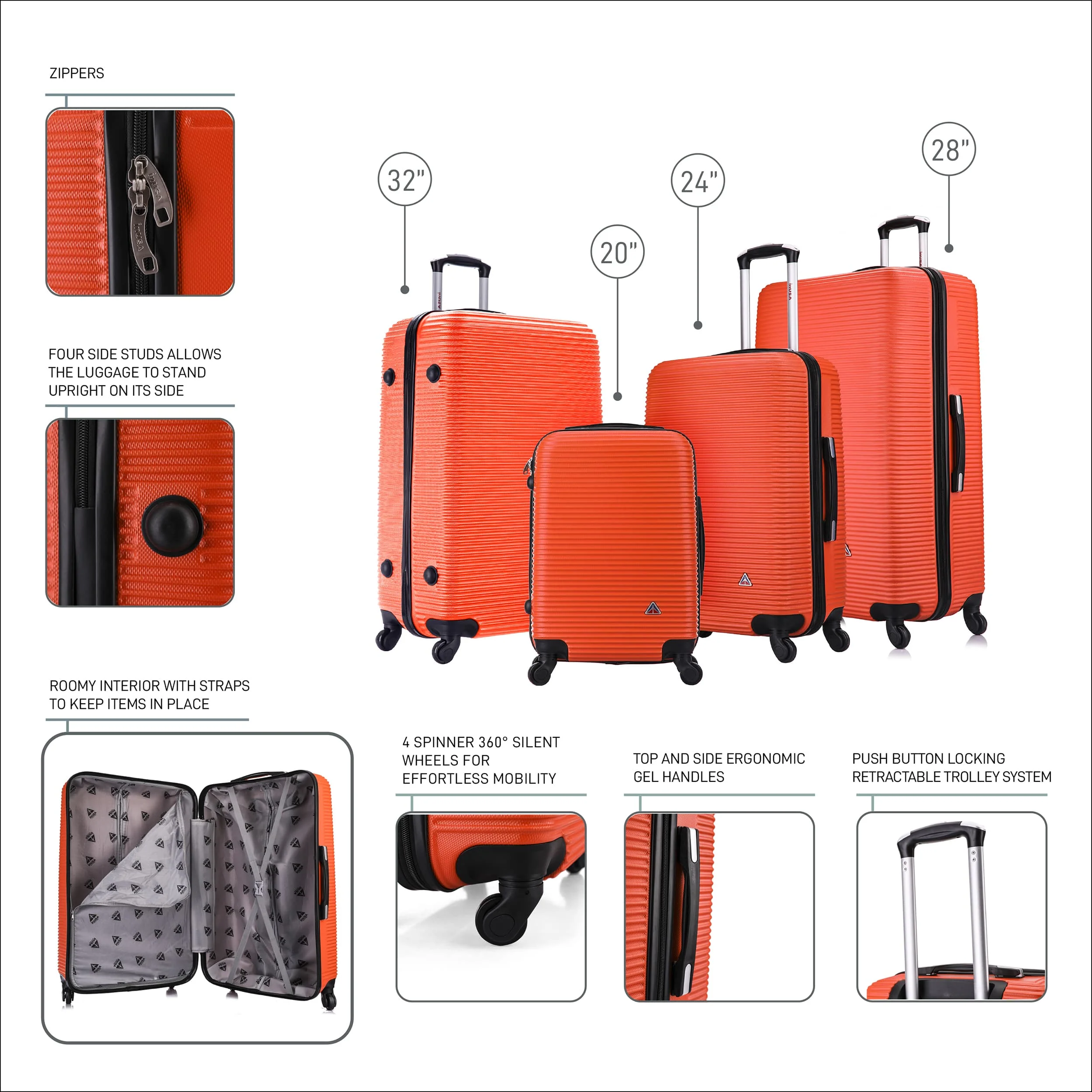 InUSA Unisex Royal Lightweight Hardside Spinner Luggage 4-Piece Set 20"/24"/28"/32" Inch - Image 4