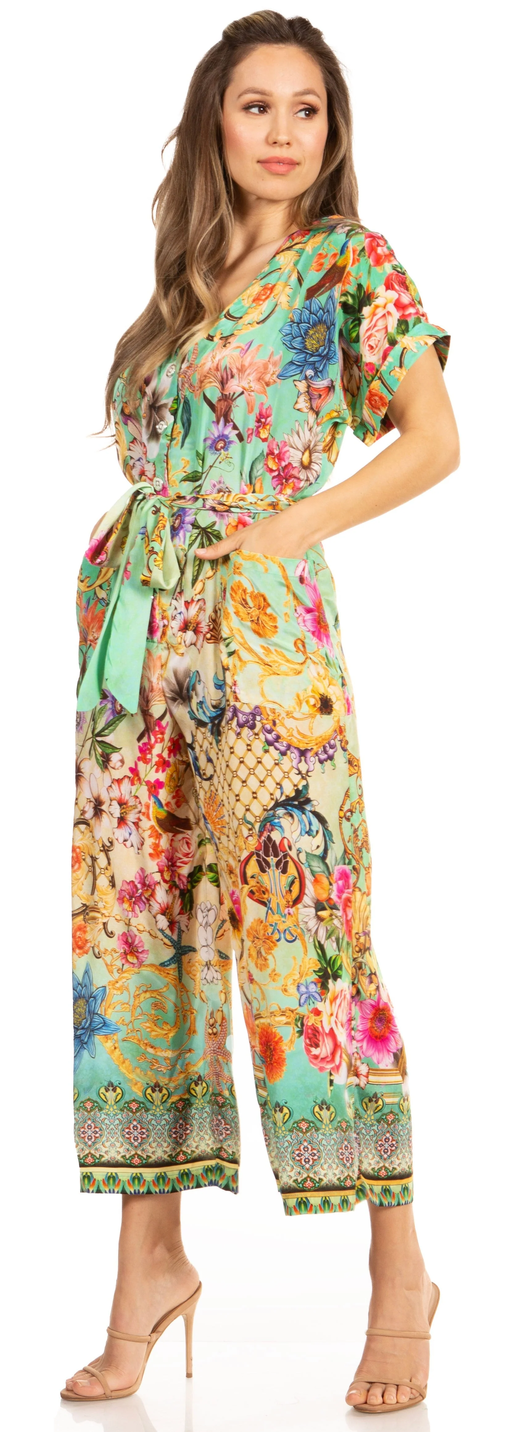 Irise Women's Casual Boho Jumpsuit with Short Sleeves, V-Neck, and Floral Print - Includes Pockets by Sakkas - Image 13
