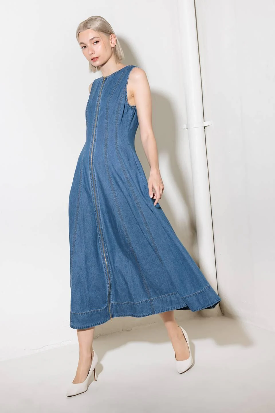 Irresistibly Poised Denim Midi Dress - Image 4