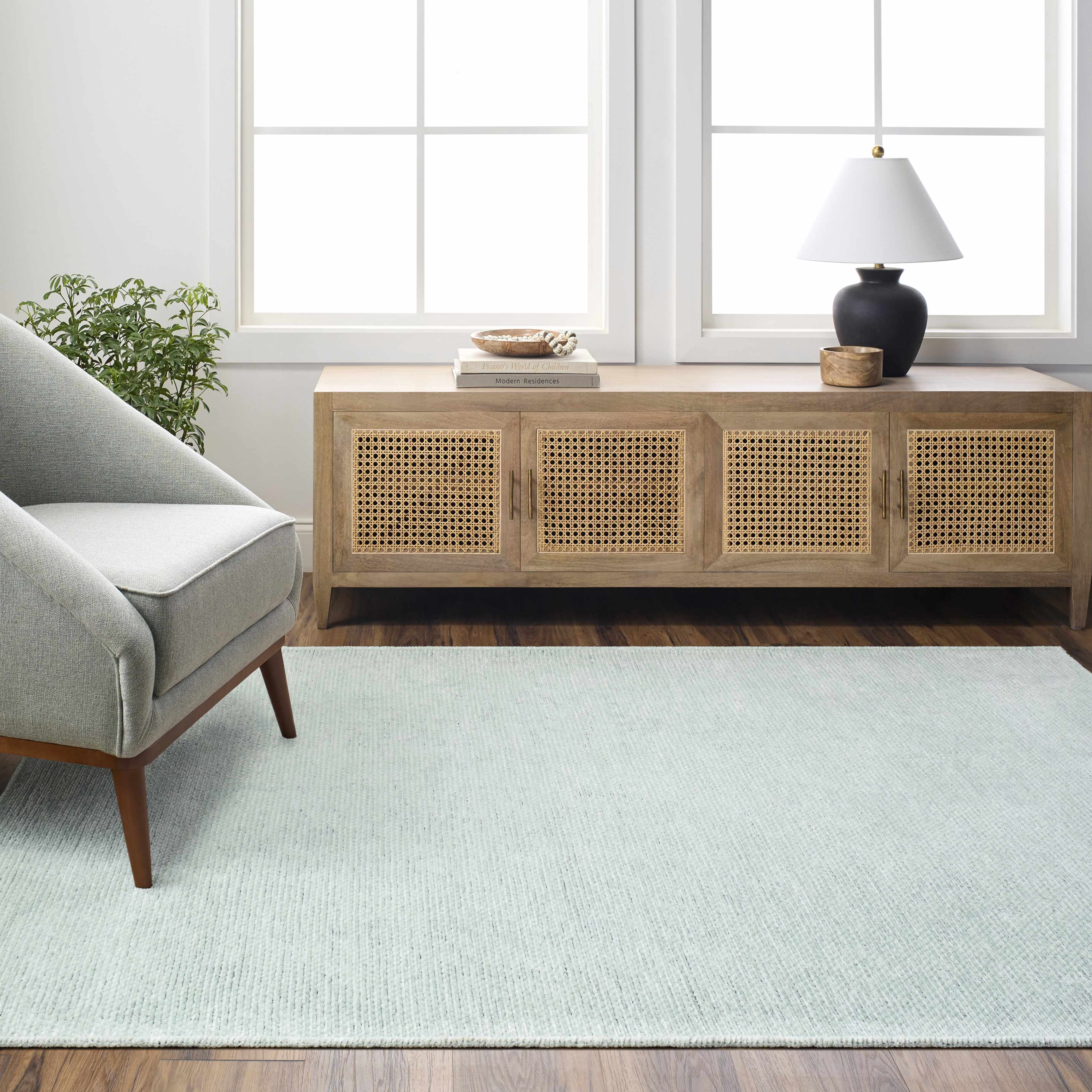 Isako Seafoam Solid Washable Area Rug - Image 2