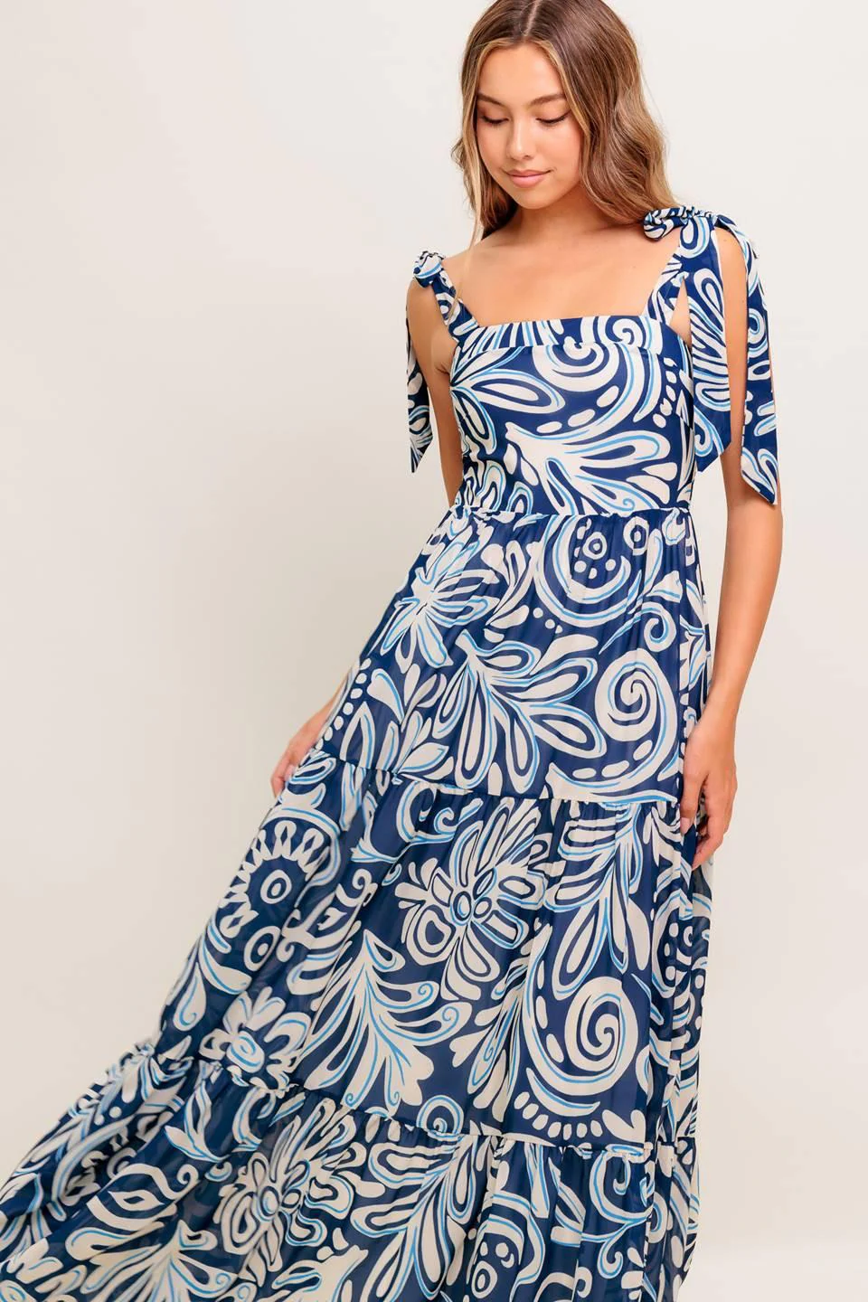 Island Serenade Navy Woven Maxi Dress - Image 4