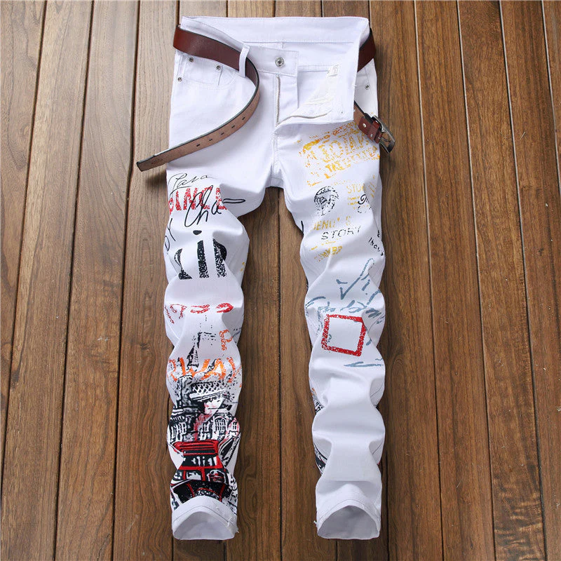 Jeans Slim Graffiti Print Plus Size Trousers Men - Image 5