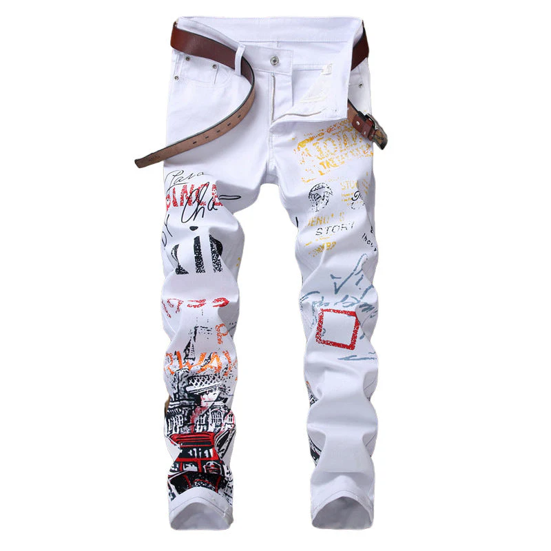 Jeans Slim Graffiti Print Plus Size Trousers Men - Image 7