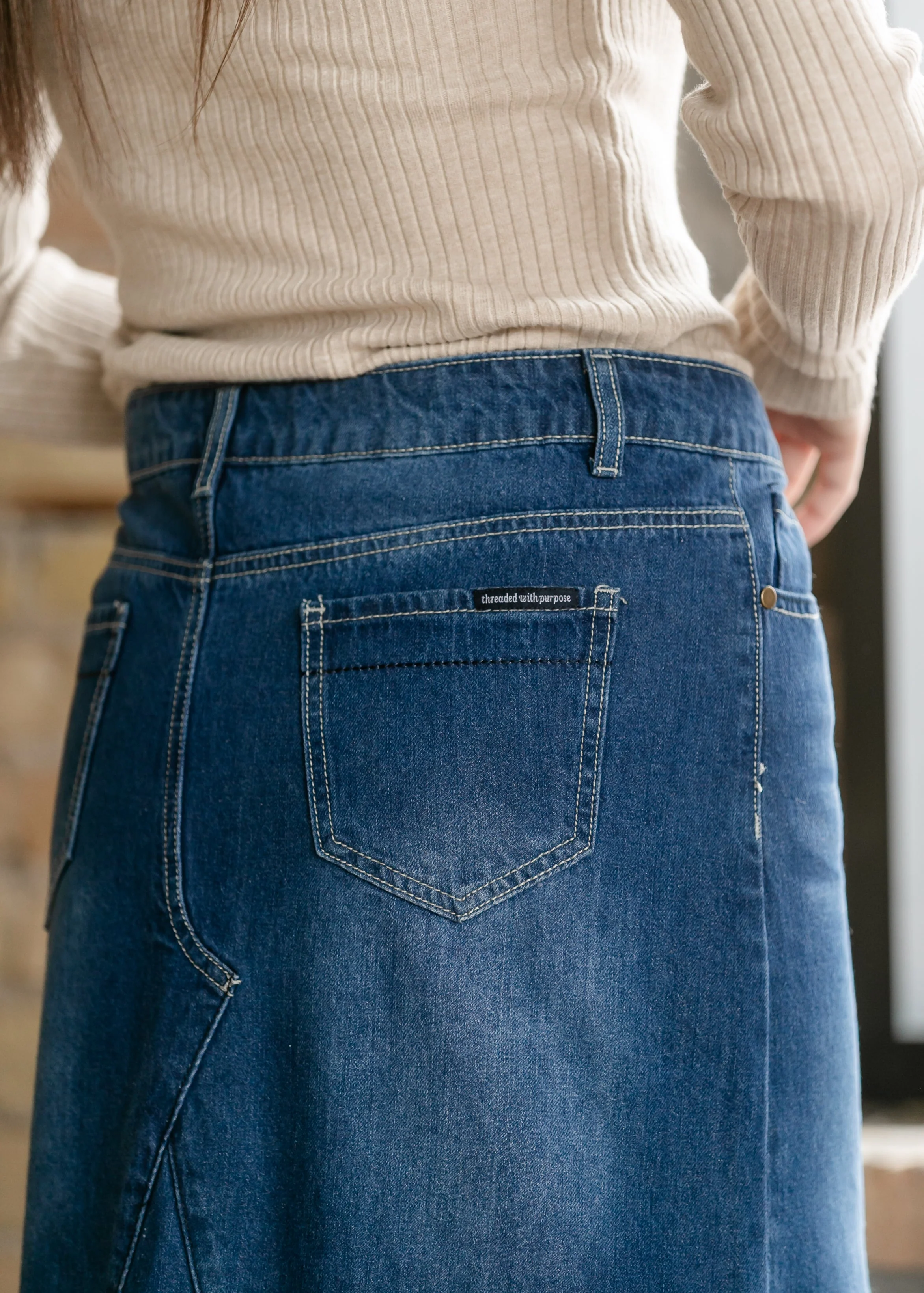 Jennifer A-Line Long Denim Skirt - Image 2