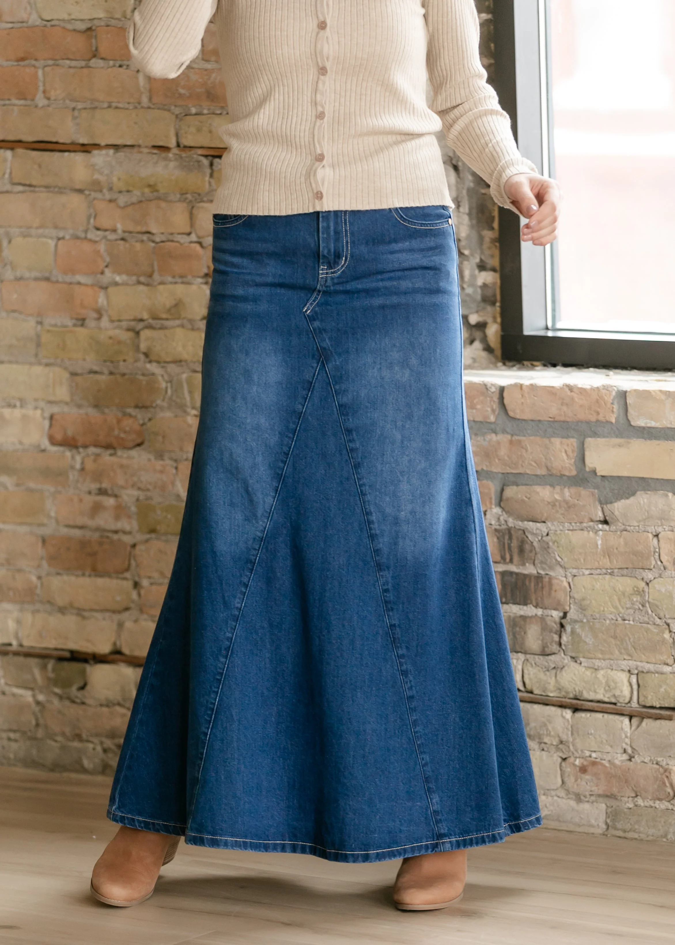 Jennifer A-Line Long Denim Skirt - Image 4