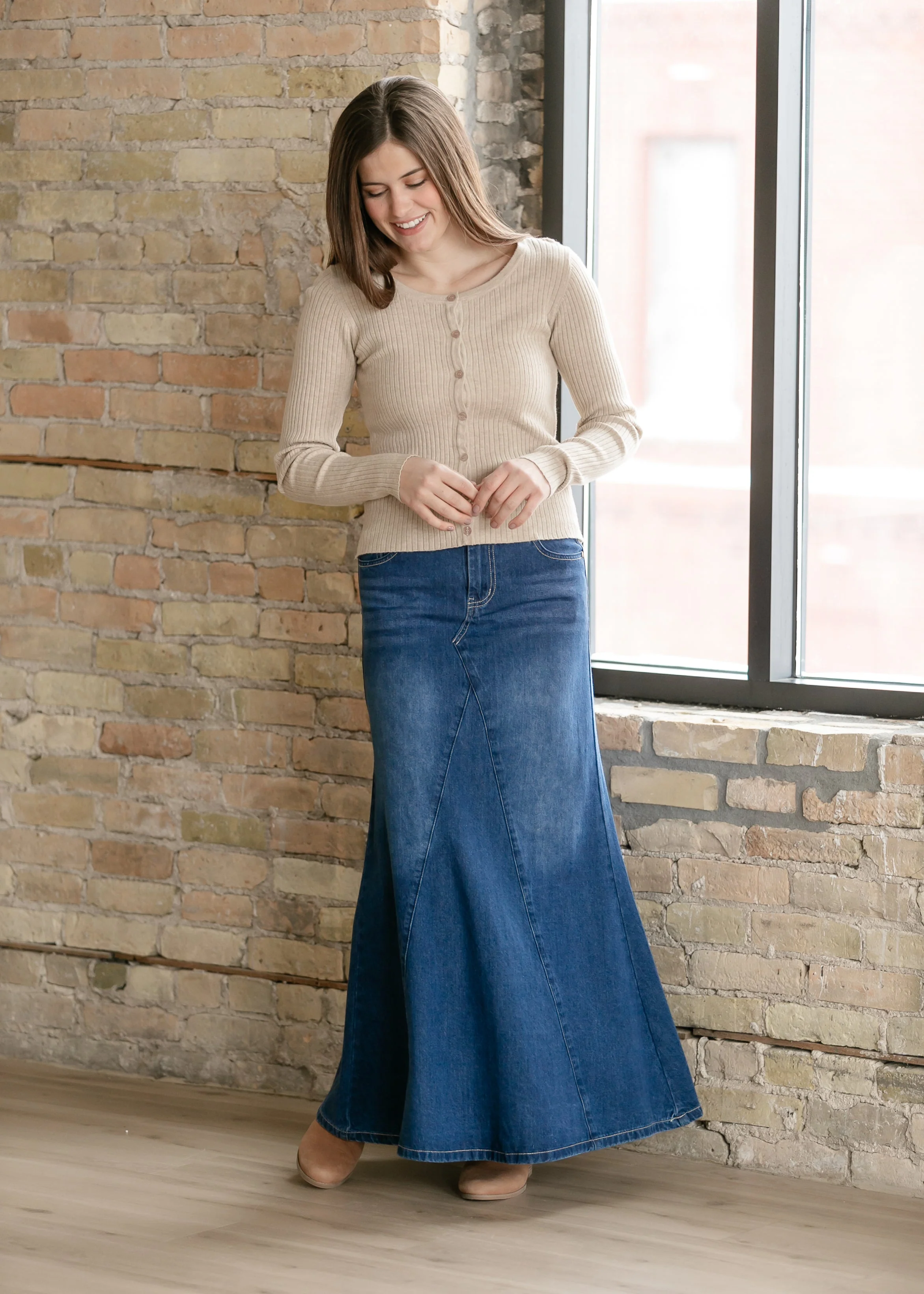 Jennifer A-Line Long Denim Skirt - Image 7