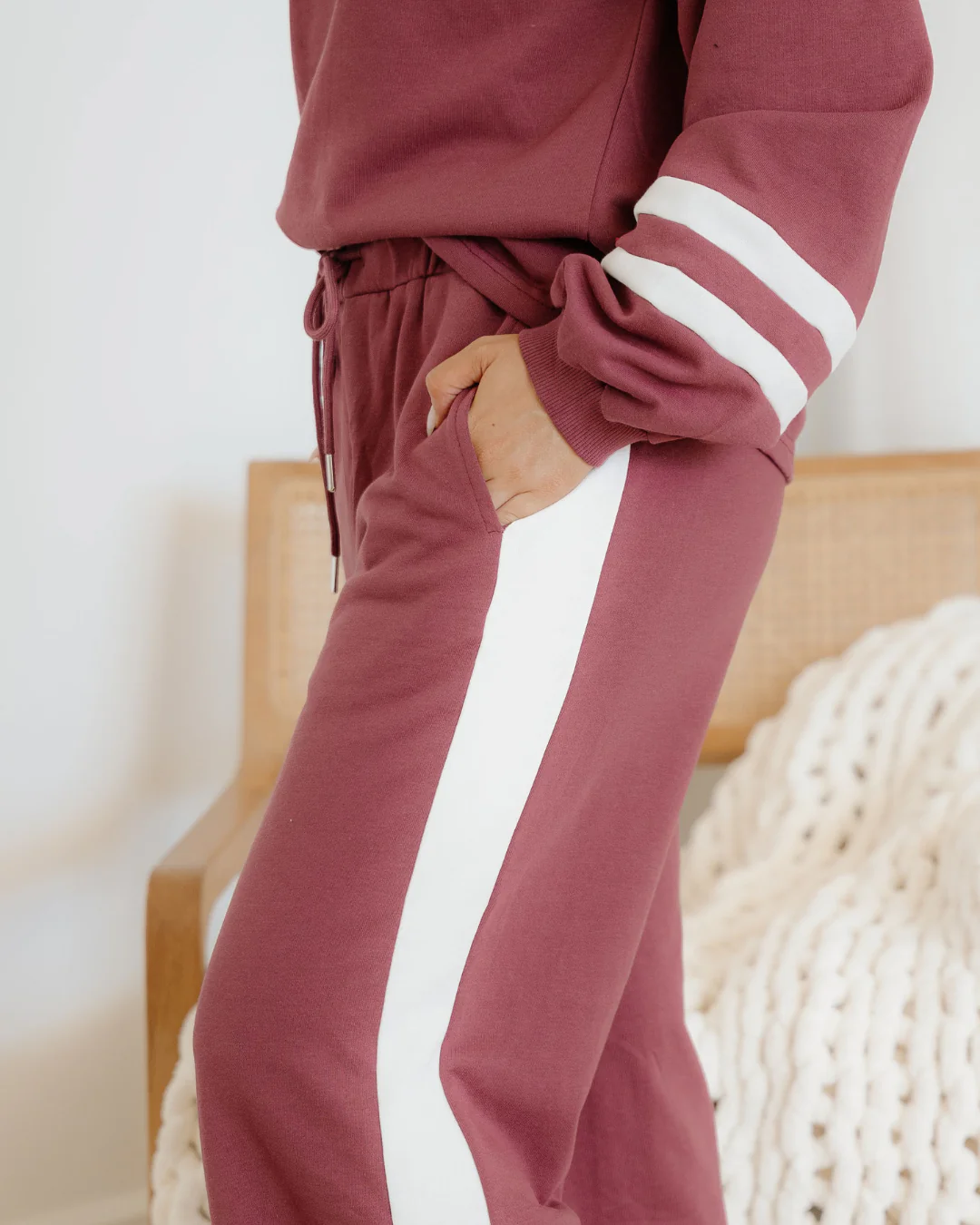 Jordyn Varsity Stripe  Drawstring Wide Leg Pant Set - Mineral Red - Image 9