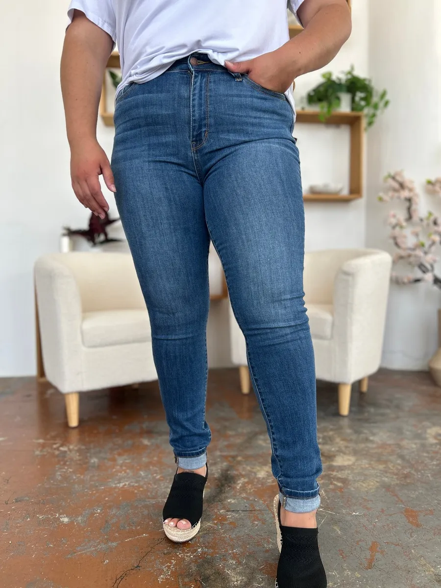 Judy Blue Full Size Cuffed Hem Skinny Jeans - Image 4
