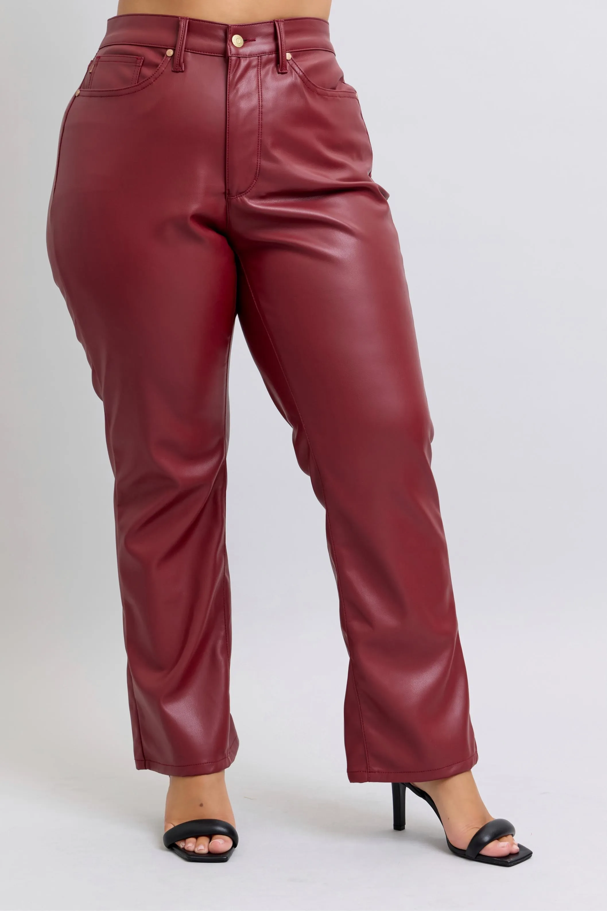 Judy Blue Full Size High Waist Tummy Control Faux Leather Straight Pants Plus Size - Image 10