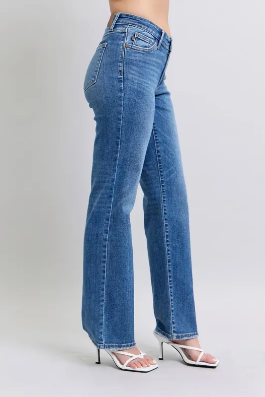Judy Blue Full Size High Waist V-Front Vintage Wash Straight Jeans Plus Size - Image 3