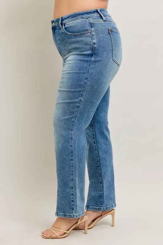 Judy Blue Full Size High Waist Vintage Wash Front Seam & Slit Straight Plus Size - Image 13