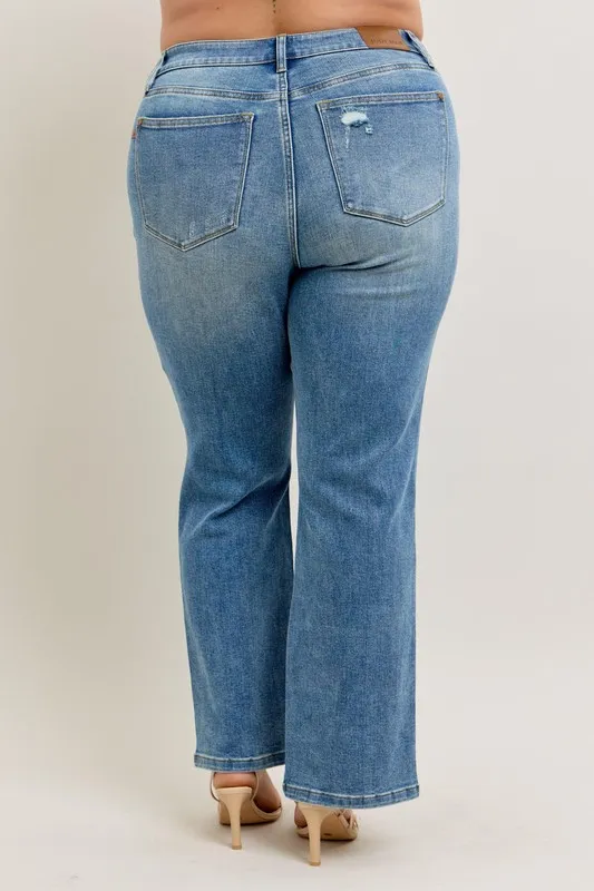 Judy Blue Full Size High Waist Vintage Wash Front Seam & Slit Straight Plus Size - Image 15