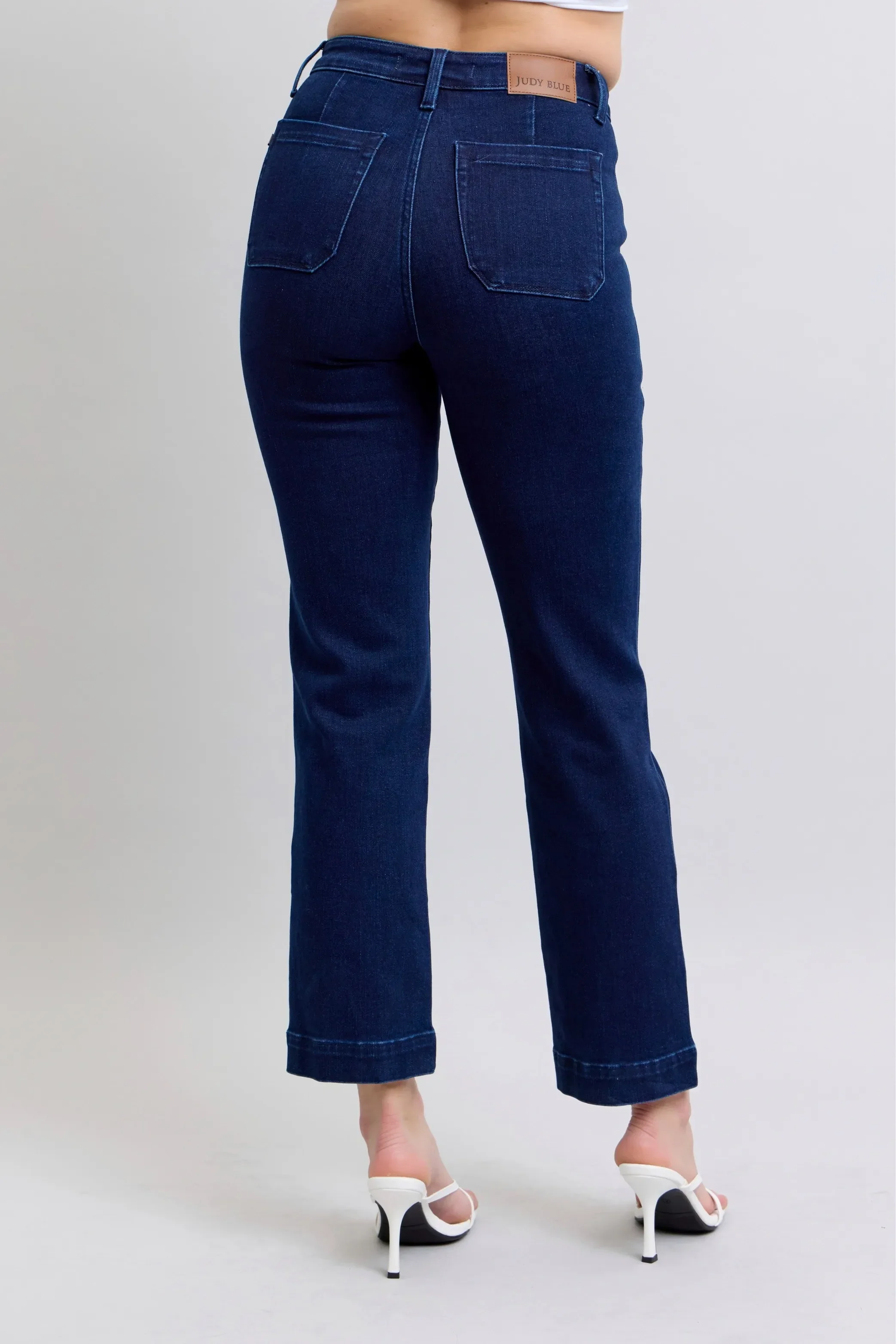 Judy Blue Full Size Hw Work Wear Knee Patch Straight Jeans Plus Size - Image 5