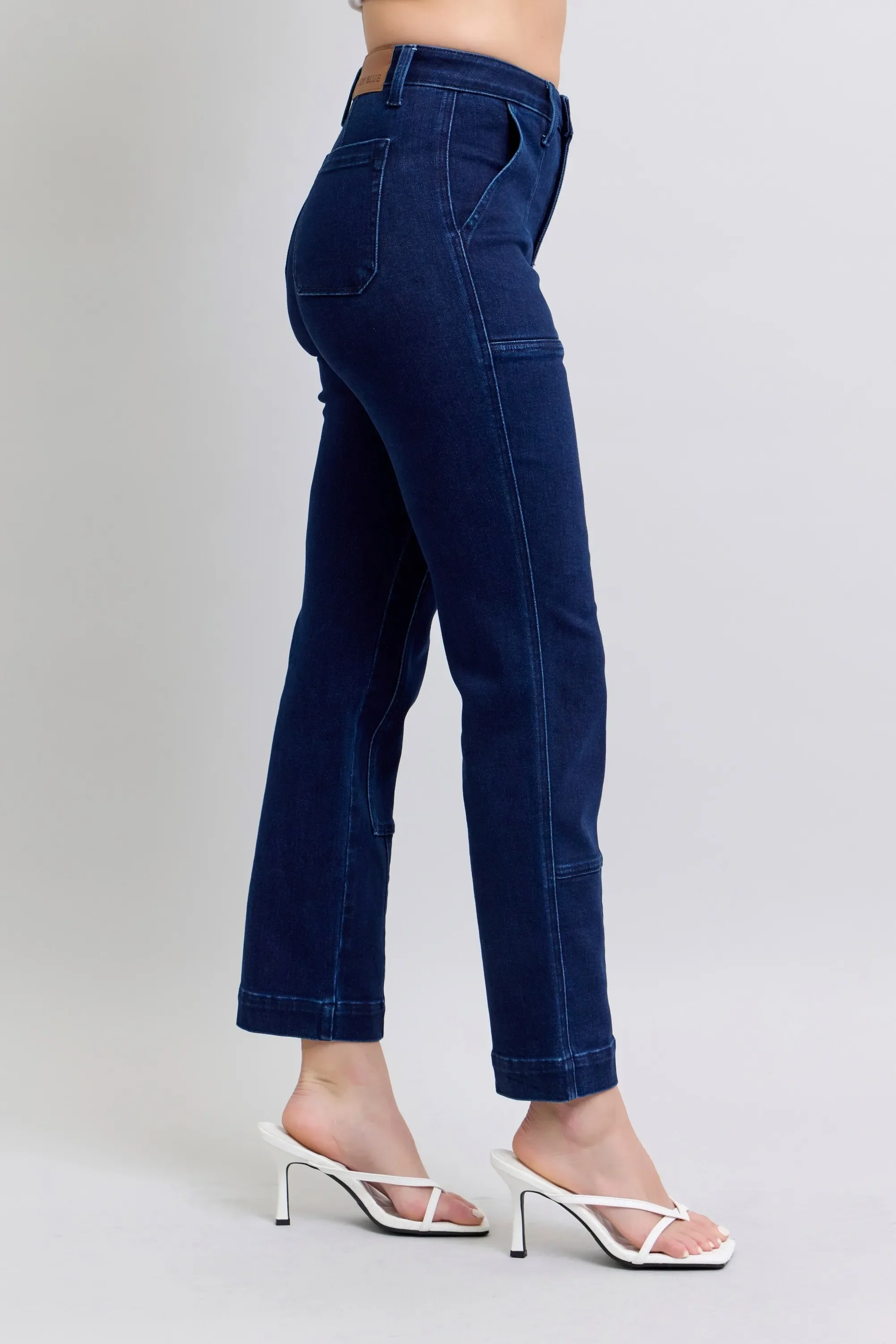 Judy Blue Full Size Hw Work Wear Knee Patch Straight Jeans Plus Size - Image 7