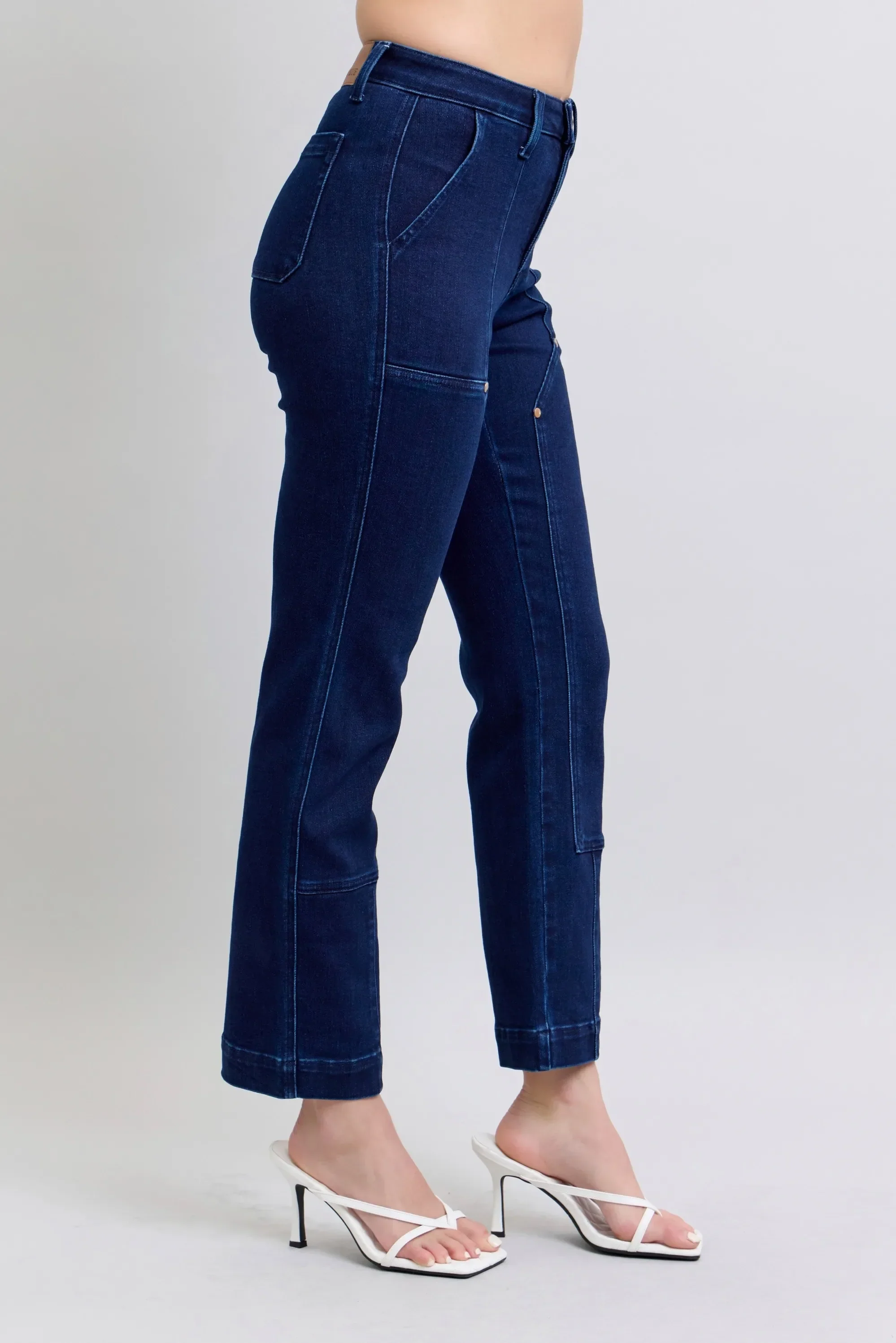 Judy Blue Full Size Hw Work Wear Knee Patch Straight Jeans Plus Size - Image 8