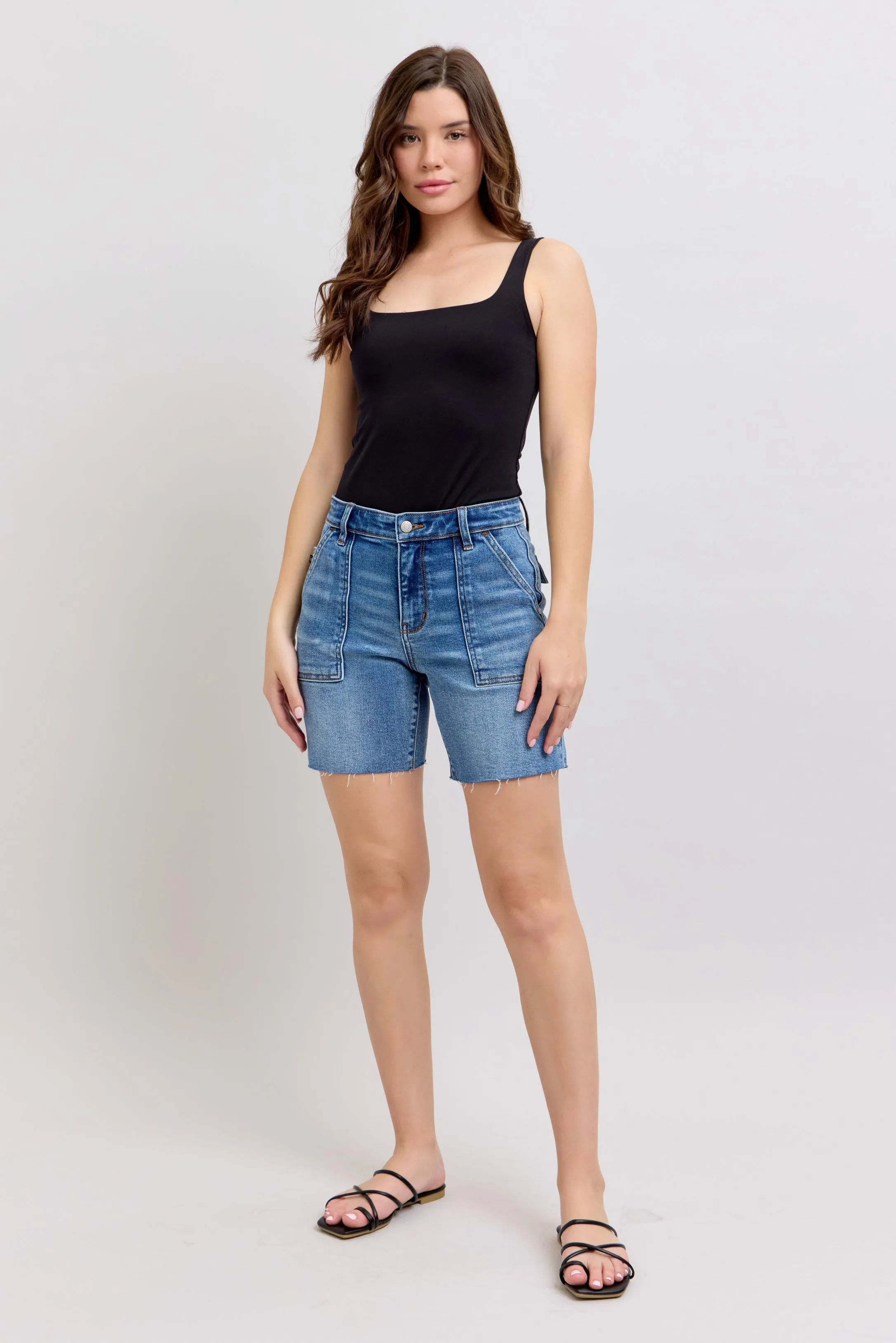 Judy Blue Full Size Mid Rise Bermudas Denim Shorts W/ Back Flap Pockets Plus Size - Image 9