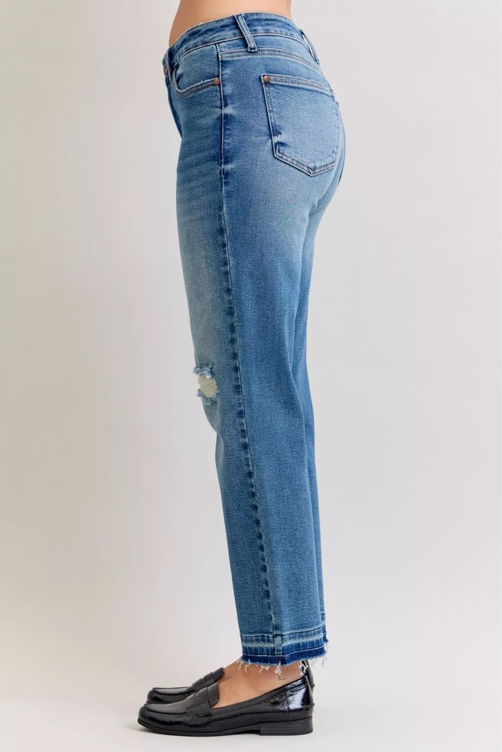 Judy Blue Full Size Mid Rise Bf Patch & Repair Destroy Release Hem Jeans Plus Size - Image 6