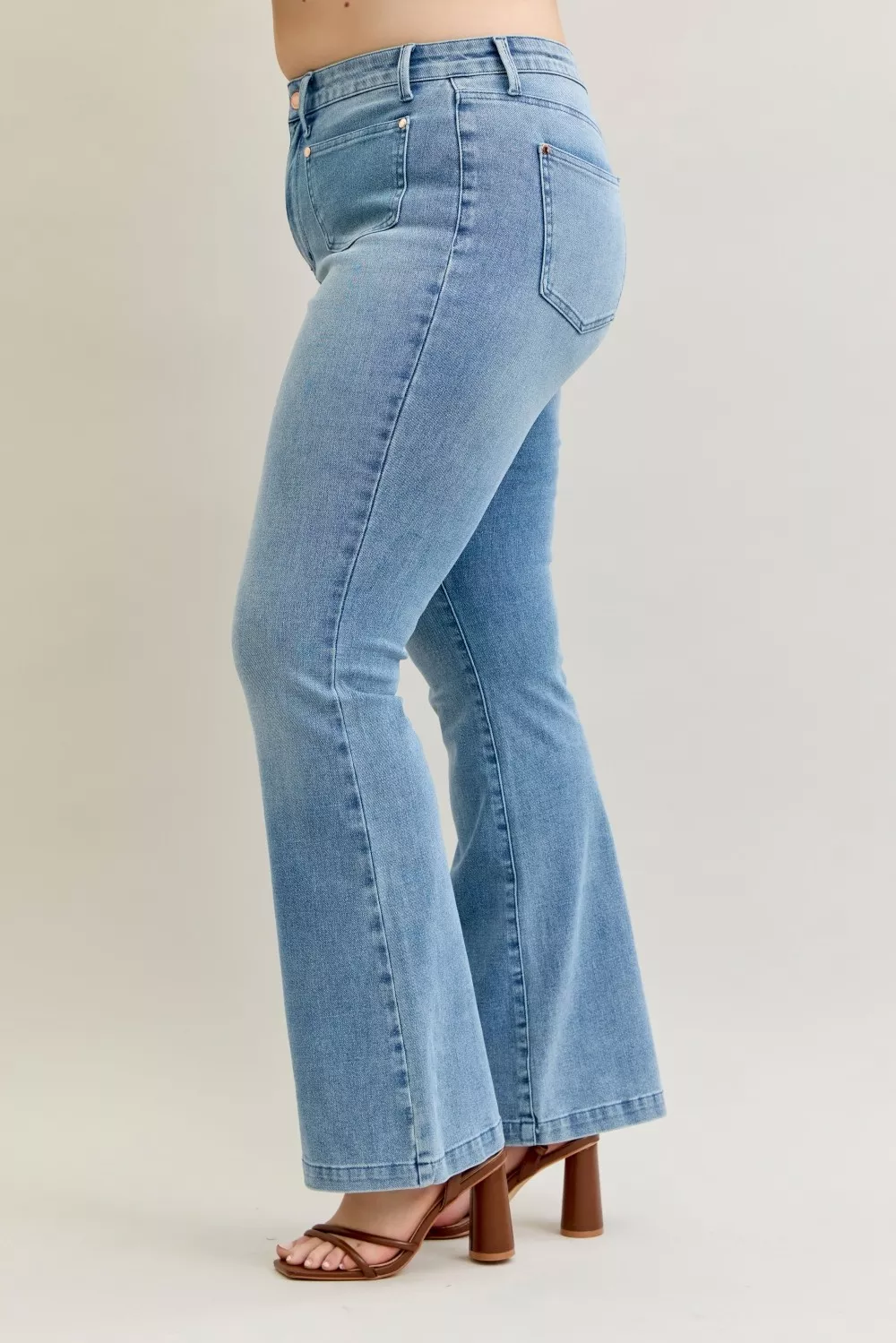 Judy Blue Full Size Mid Rise Bootcut Jeans with Contrast Wash & Front Patch Pockets Plus Size - Image 13