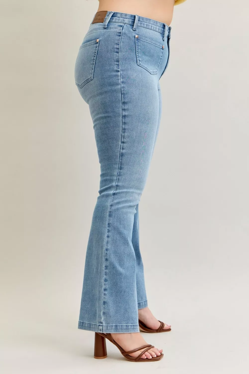 Judy Blue Full Size Mid Rise Bootcut Jeans with Contrast Wash & Front Patch Pockets Plus Size - Image 16
