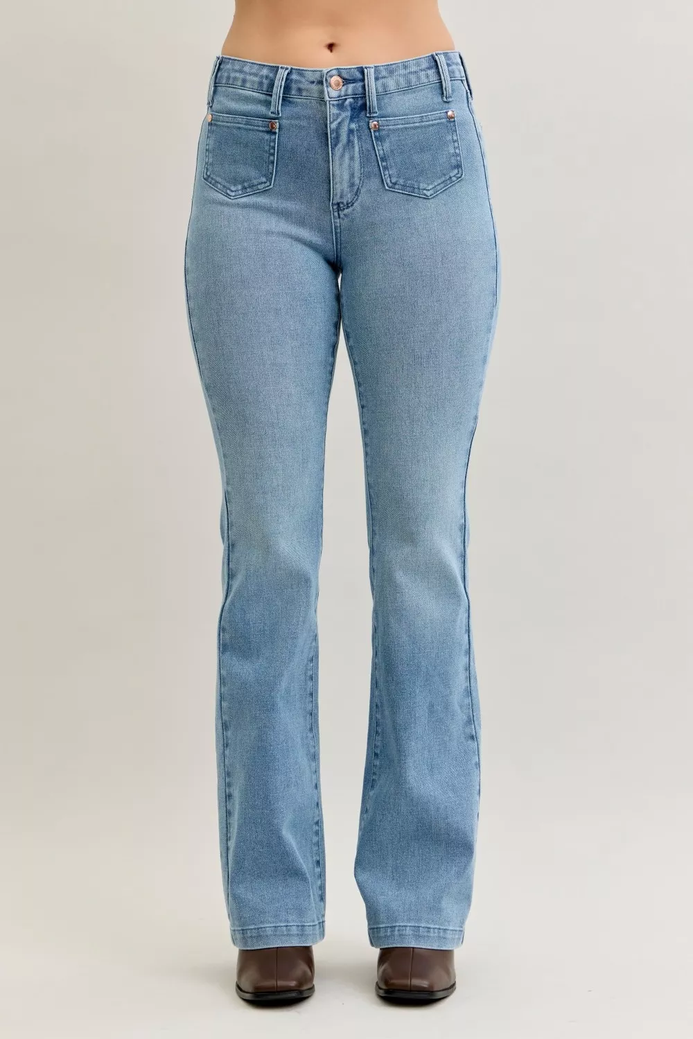 Judy Blue Full Size Mid Rise Bootcut Jeans with Contrast Wash & Front Patch Pockets Plus Size - Image 2