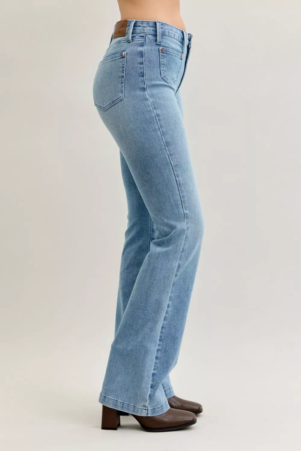 Judy Blue Full Size Mid Rise Bootcut Jeans with Contrast Wash & Front Patch Pockets Plus Size - Image 3