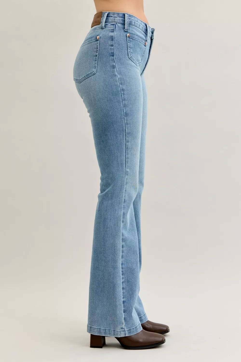 Judy Blue Full Size Mid Rise Bootcut Jeans with Contrast Wash & Front Patch Pockets Plus Size - Image 4