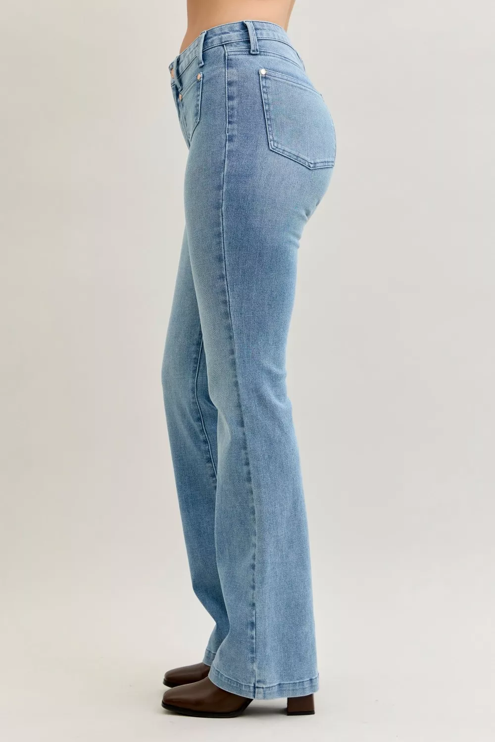 Judy Blue Full Size Mid Rise Bootcut Jeans with Contrast Wash & Front Patch Pockets Plus Size - Image 6
