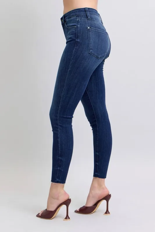 Judy Blue Full Size Mid Rise Skinny Jeans with Raw Hem Plus Size - Image 2