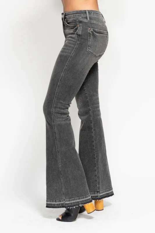 Judy Blue Full Size Mid Rise Tummy Control Washed Gray Release Hem Flare Jeans Plus Size - Image 10