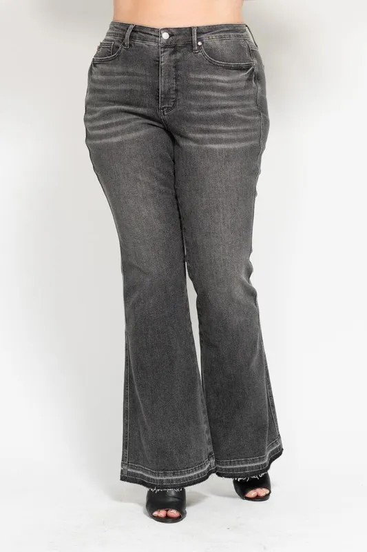 Judy Blue Full Size Mid Rise Tummy Control Washed Gray Release Hem Flare Jeans Plus Size - Image 11