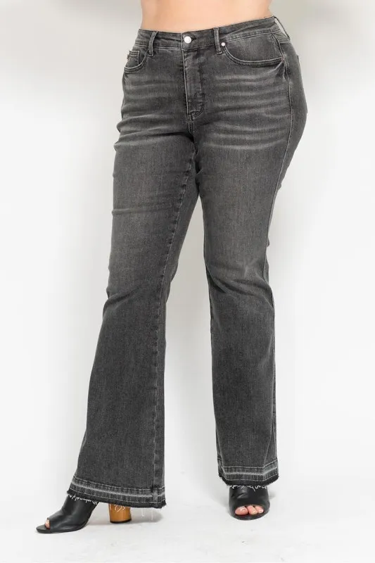 Judy Blue Full Size Mid Rise Tummy Control Washed Gray Release Hem Flare Jeans Plus Size - Image 12