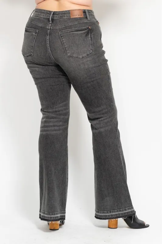 Judy Blue Full Size Mid Rise Tummy Control Washed Gray Release Hem Flare Jeans Plus Size - Image 14