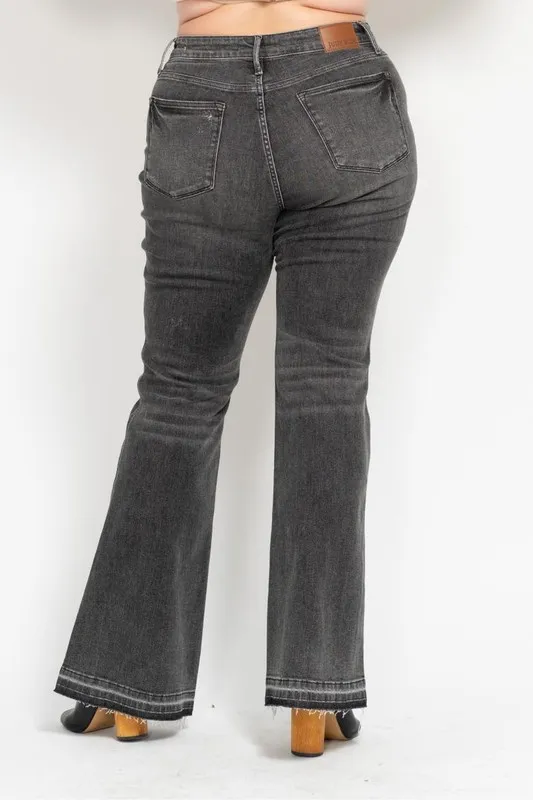 Judy Blue Full Size Mid Rise Tummy Control Washed Gray Release Hem Flare Jeans Plus Size - Image 15