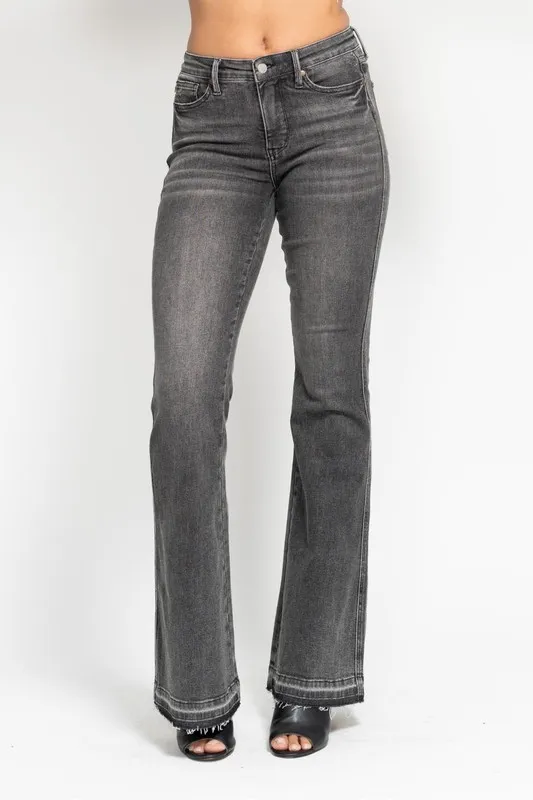 Judy Blue Full Size Mid Rise Tummy Control Washed Gray Release Hem Flare Jeans Plus Size - Image 2