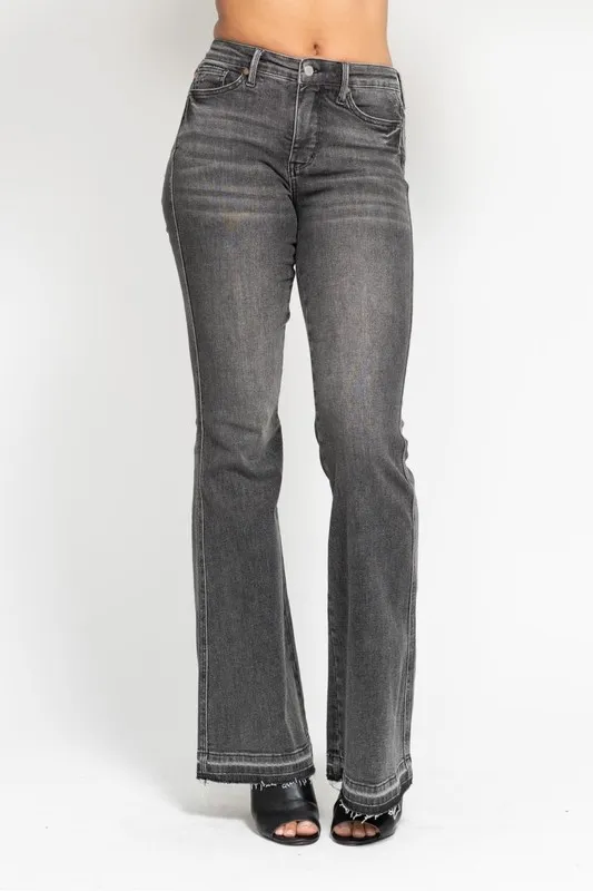 Judy Blue Full Size Mid Rise Tummy Control Washed Gray Release Hem Flare Jeans Plus Size - Image 3