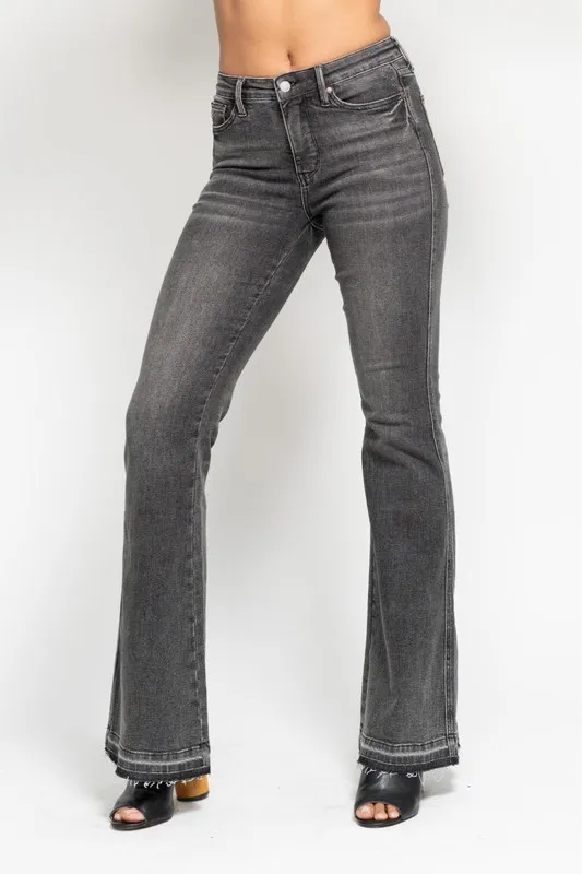 Judy Blue Full Size Mid Rise Tummy Control Washed Gray Release Hem Flare Jeans Plus Size - Image 4