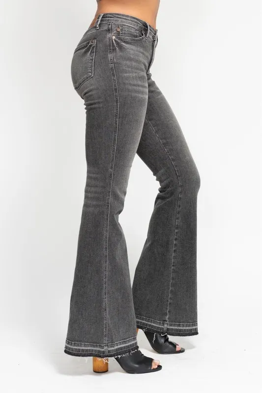 Judy Blue Full Size Mid Rise Tummy Control Washed Gray Release Hem Flare Jeans Plus Size - Image 5