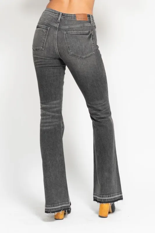 Judy Blue Full Size Mid Rise Tummy Control Washed Gray Release Hem Flare Jeans Plus Size - Image 7