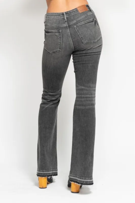 Judy Blue Full Size Mid Rise Tummy Control Washed Gray Release Hem Flare Jeans Plus Size - Image 8