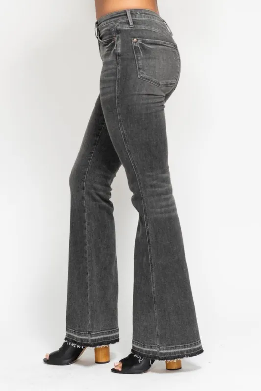 Judy Blue Full Size Mid Rise Tummy Control Washed Gray Release Hem Flare Jeans Plus Size - Image 9