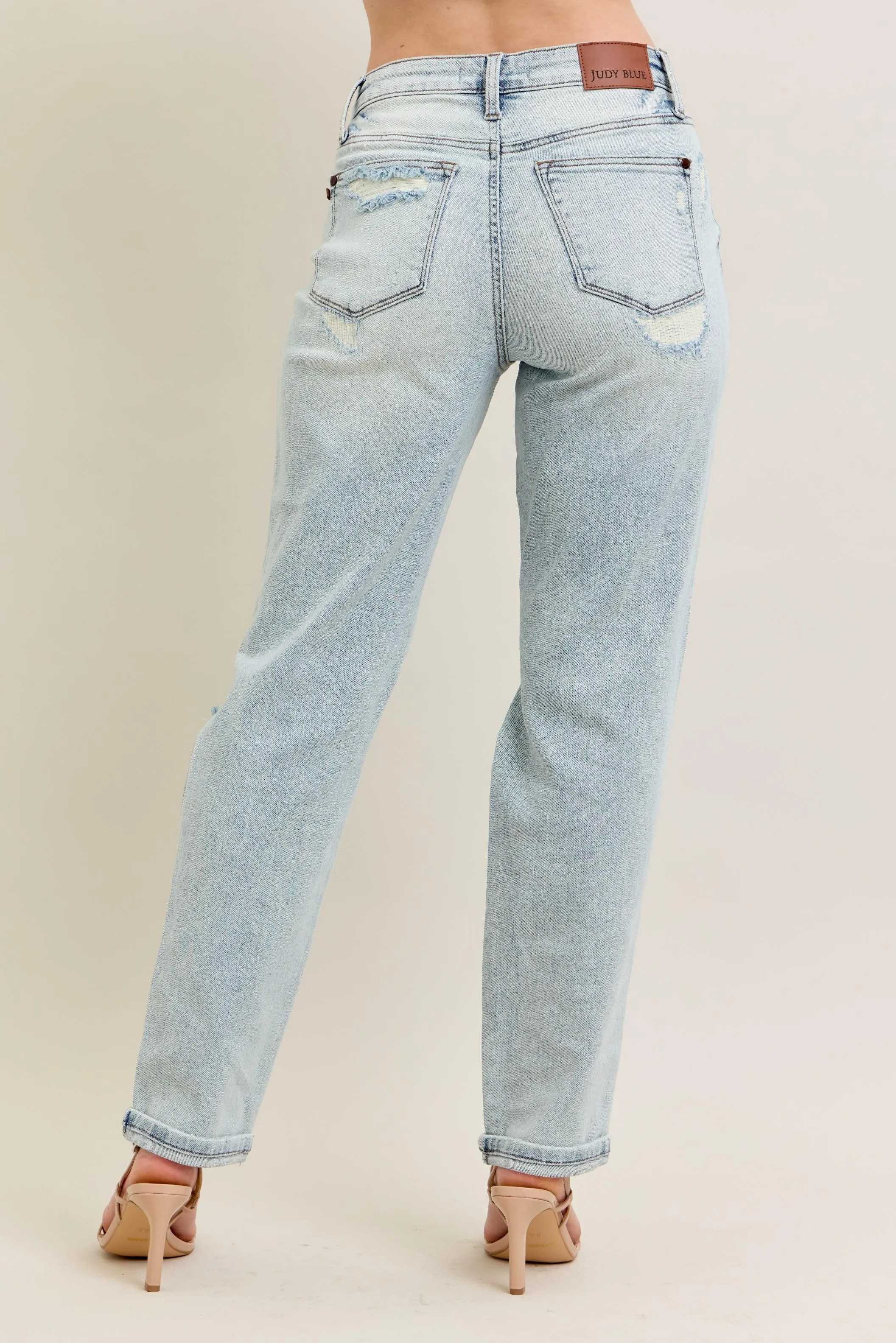 Judy Blue Full Size Mr Repair Stitch Detail Destroy Single Cuff Bf Jeans Plus Size - Image 6